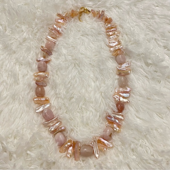 WW World Wide Imports biwa pearl stick stone necklace 925 sterling clasp pink - Picture 3 of 11